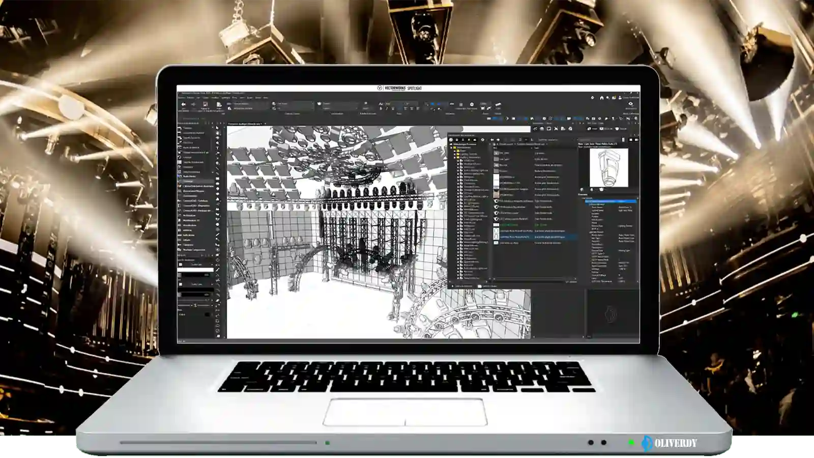 Projet lumière et rigging conçu dans Vectorworks Spotlight – formation CAO spectacle
