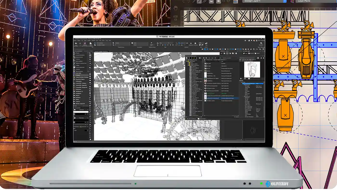 Projet lumière et rigging conçu dans Vectorworks Spotlight – formation CAO spectacle