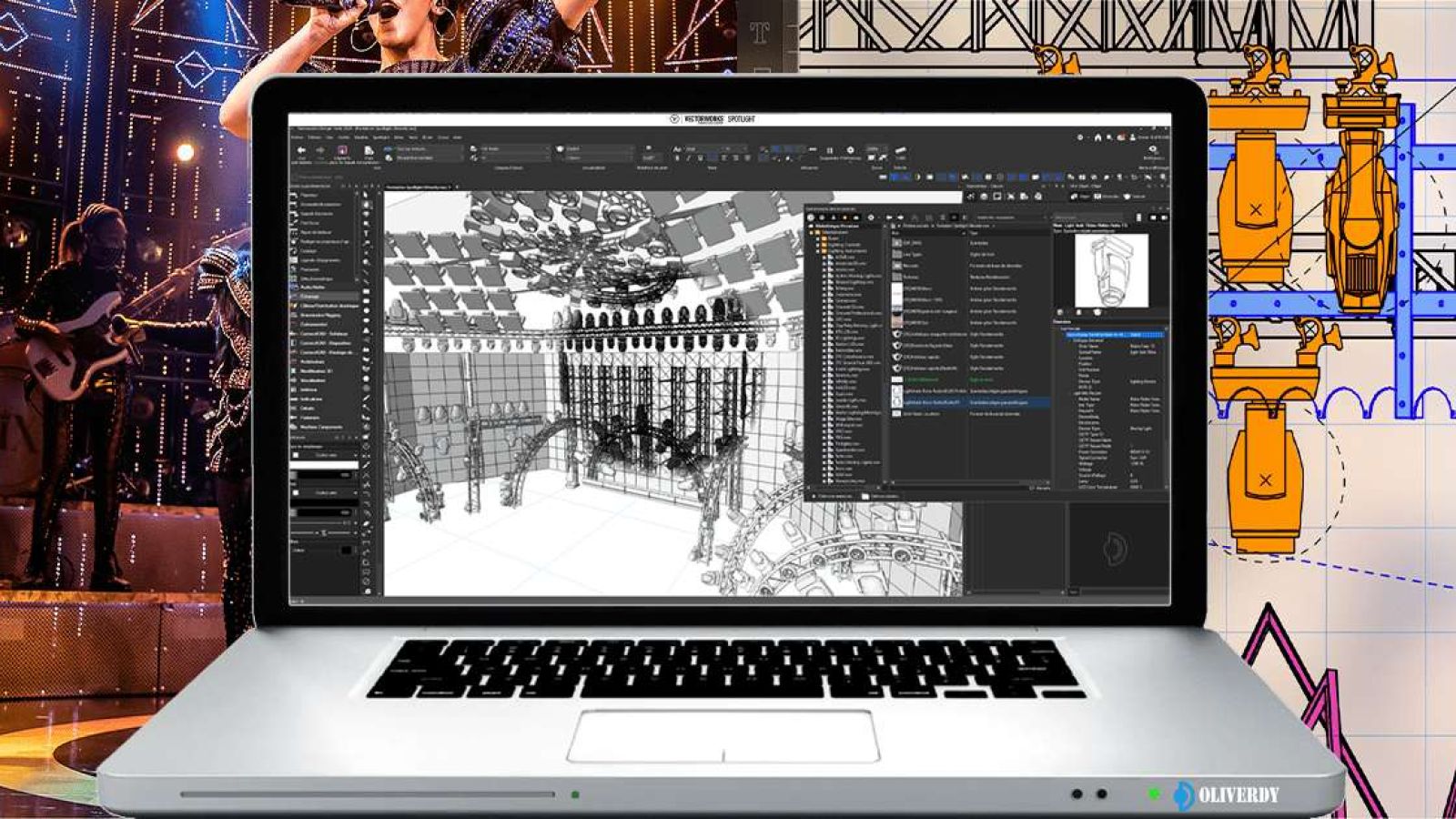 Projet lumière et rigging conçu dans Vectorworks Spotlight – formation CAO spectacle