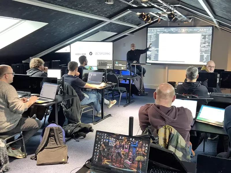 Synoptique audiovisuel ConnectCAD — équipements, ports et câbles structurés, formation Oliverdy