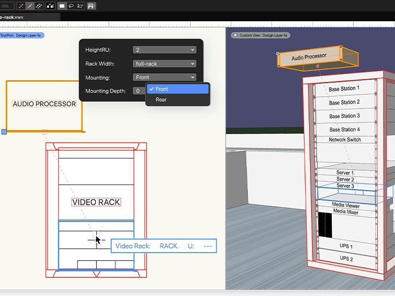 ConnectCAD racks placement équipements rack audiovisuel infrastructure technique