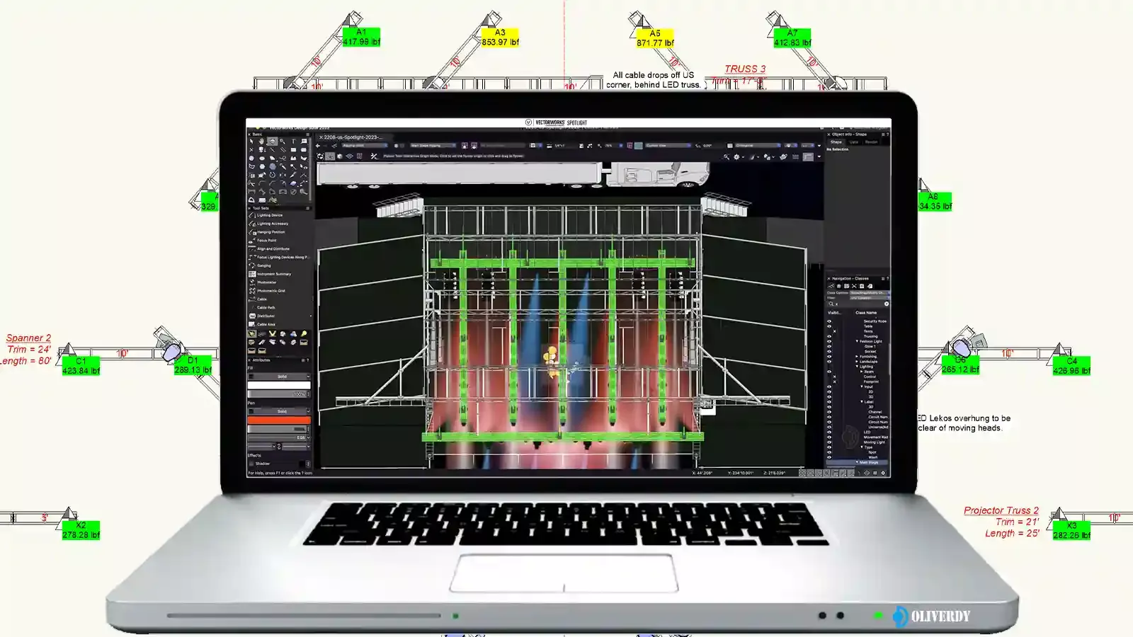 Plan technique rigging et Braceworks avancé – formation Vectorworks Spotlight Niveau 2 Oliverdy