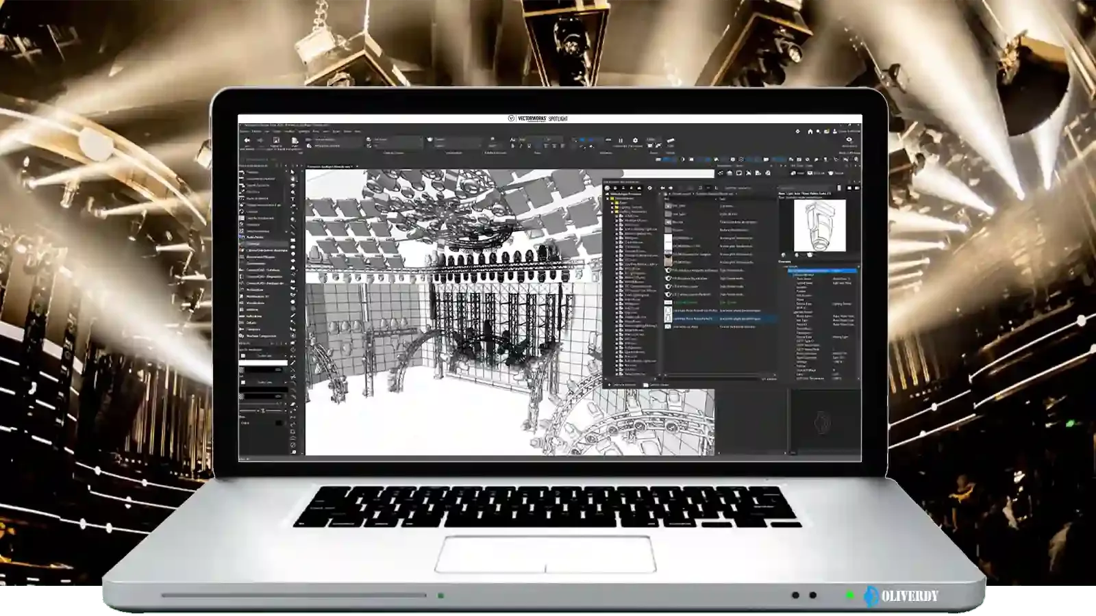 Projet lumière et rigging conçu dans Vectorworks Spotlight – formation CAO spectacle